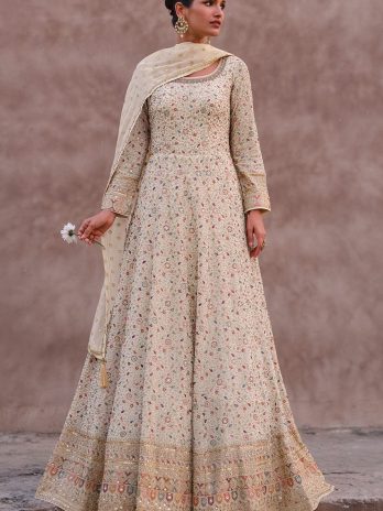 Ivory Georgette Embroidered Anarkali Suit for Wedding & Party