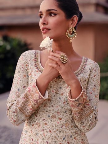 Ivory Georgette Embroidered Anarkali Suit for Wedding & Party